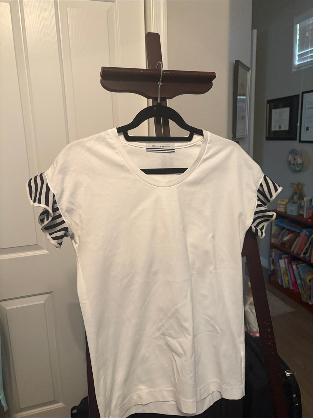 Designer White top by bordersatbalcony.com with Black & White Striped Sleeve